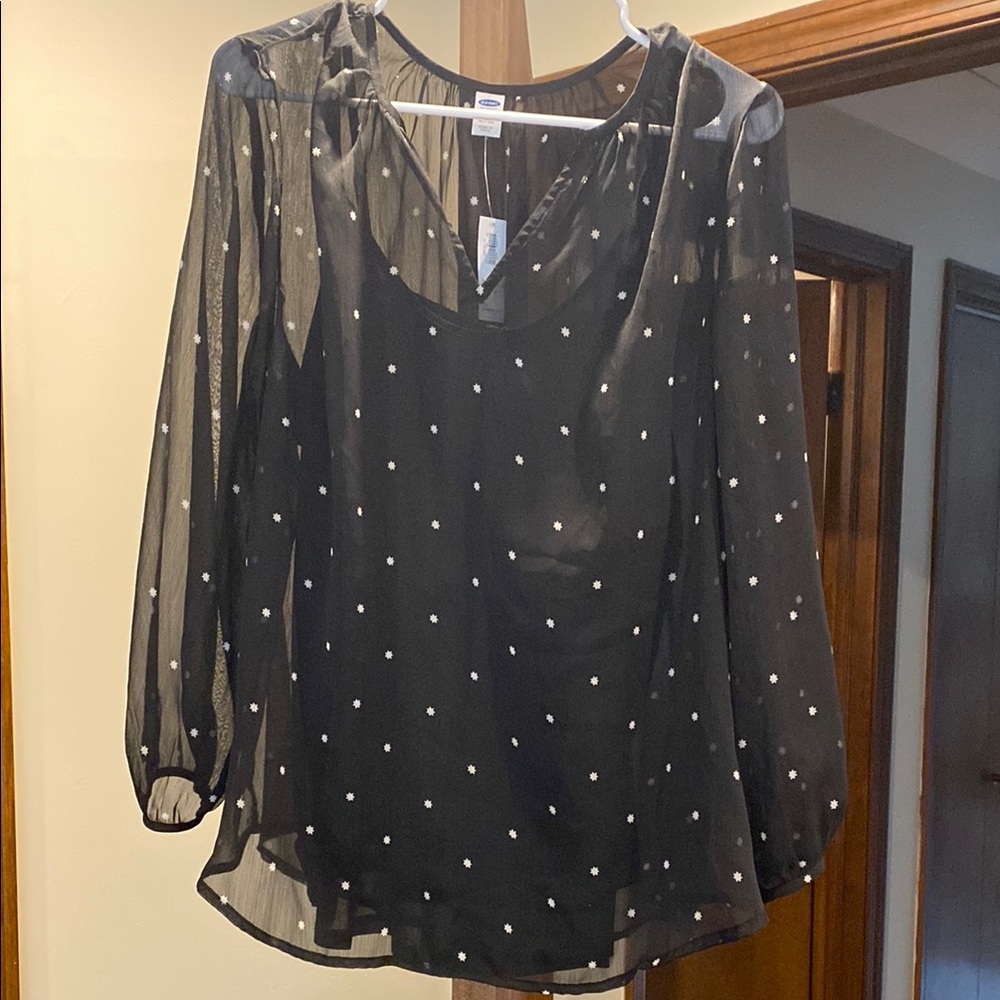 Old Navy Black Starry Sheer Women's Top